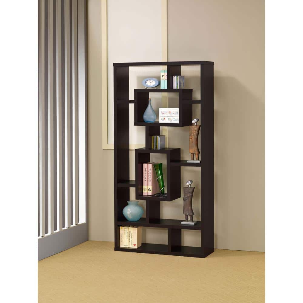 Howie Espresso 10-Shelf Geometric Bookcase