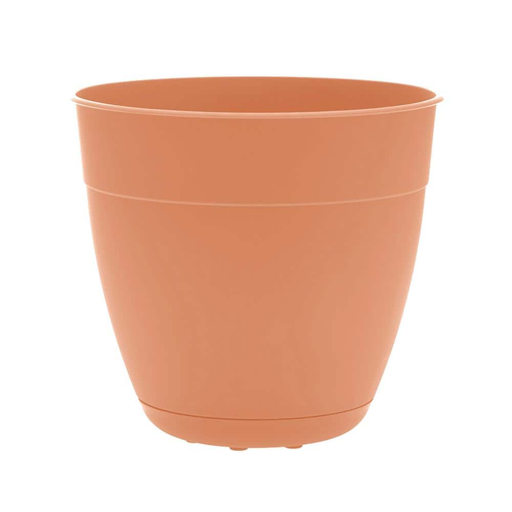 Bloem Dayton Planter With Saucer: 20  - Coral - 100% Recycled Plastic Pot  Removable Saucer  Elevated Feet  For Indoor and Outdoor Use  Gardening  16.5 Gallon Capacity