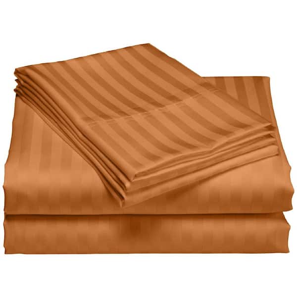 Unbranded Hotel London 600-Thread Count 100% Cotton Deep Pocket Striped Sheet Set (Twin XL, Spice)