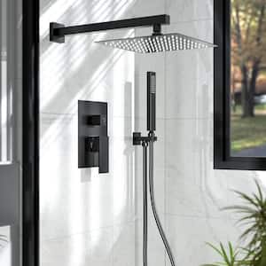2-Spray Square 10 in. Shower System Shower Head with Handheld in Black (Valve Included)