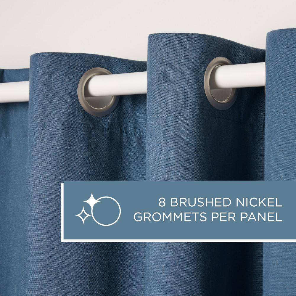 Navy Blue Linen Texture Room Darkening Grommet Curtains, 63"