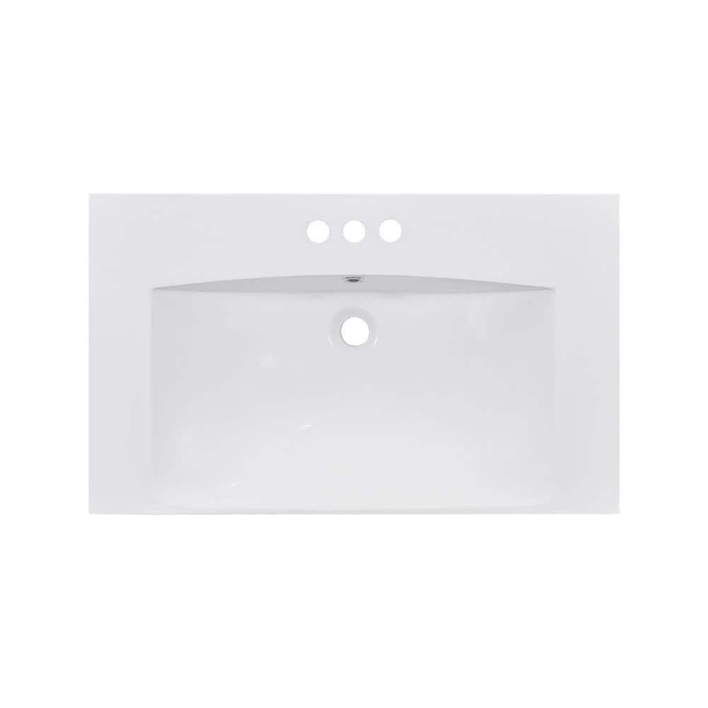 30 in. W x 18 in. D Resin Vanity Top in White Rectangular Single Bath Sink