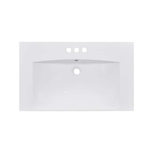 30 in. W x 18 in. D Resin Vanity Top in White Rectangular Single Bath Sink 3-Faucet Holes 4" Faucet Available
