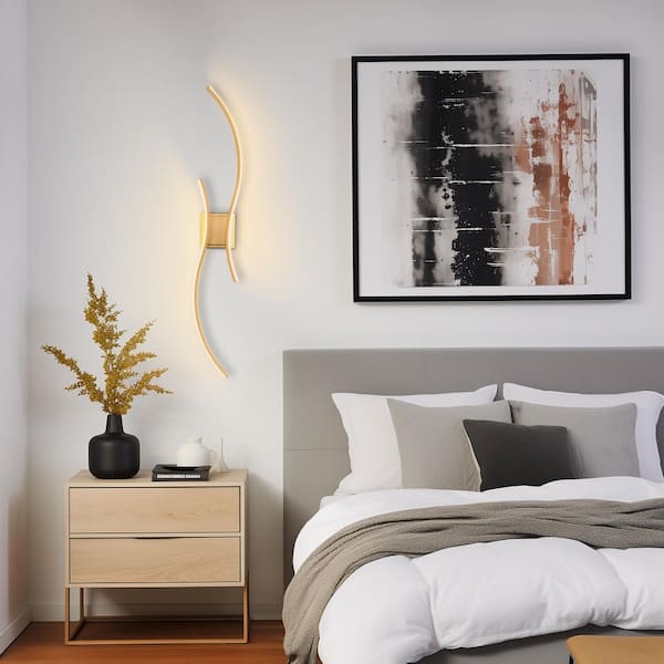 39 in. 2-Light Gold Wireless Wall Sconces, RGB with Stepless Dimming, Wall Decor Lights for Bedroom, Living Room, 2-Pack