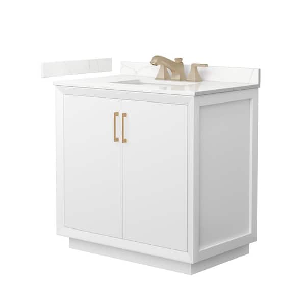 Wyndham Collection Strada 36 in. W x 22 in. D x 35 in. H Single Bath Vanity in White with Giotto Quartz Top