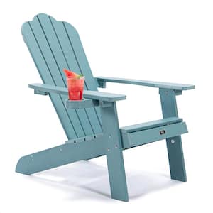 Classic Blue Folding Plastic Adirondack Chair Slat Backrest Patio Chair Outdoor Lawn Chair (1-Pack)