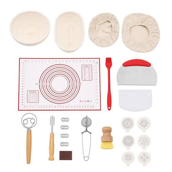 28-Pack Sourdough Bread Baking Supplies, 10 in. Round and 10 in. Oval Banneton Bread Proofing Baskets with Liners