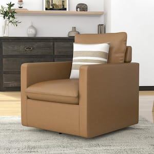 Altas Brown Faux Leather Swivel Armchair