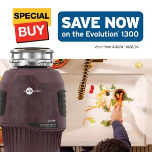 Evolution 1300, 3/4 HP Garbage Disposal, Continuous Feed Food Waste Disposer w EZ Connect Cord & Putty-Free Sink Seal