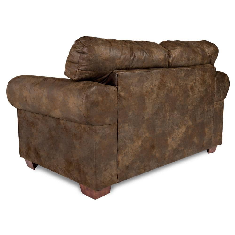 Brown Faux Leather Nailhead Loveseat with Pillow-top Arms