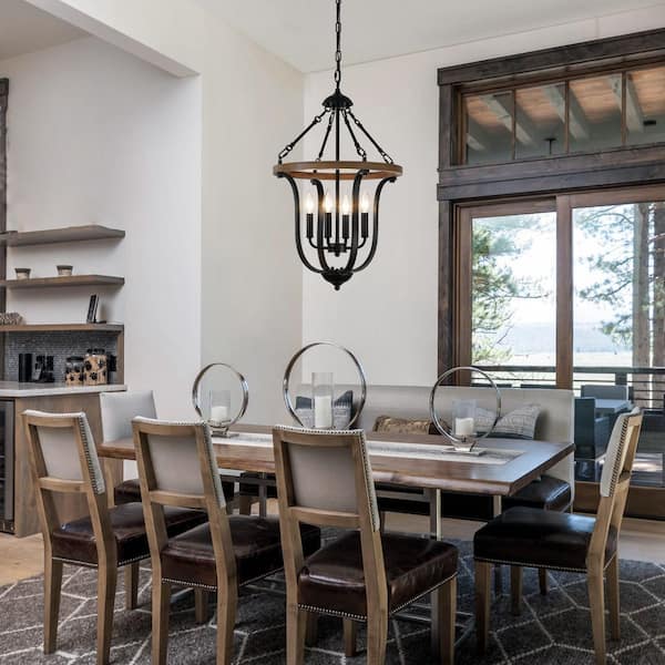 ZSMIHDOH 4-Light Black and Brown Classy Sleek Lantern