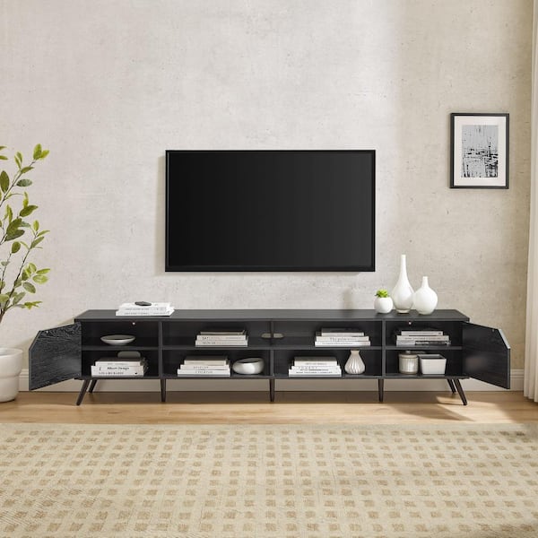 80 in. Modern Black Wood TV Stand with Open and Closed Storage (Max TV Size 70 in.)