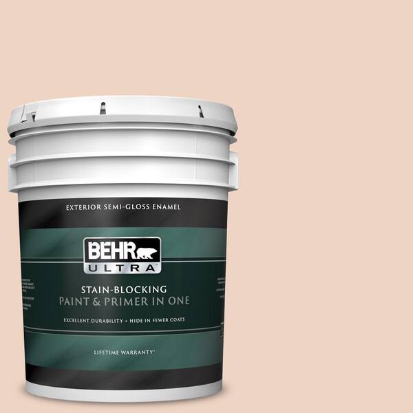 BEHR ULTRA 5 gal. #UL130-11 Iced Apricot Semi-Gloss Enamel Exterior Paint and Primer in One