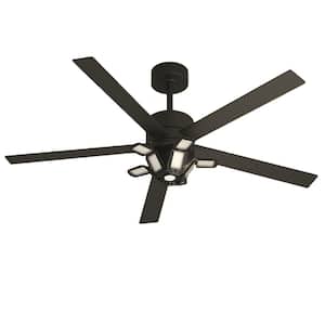 56 in. Indoor Black Standard Ceiling Fan with Dimmable LED Light Garage Light with Fan and Remote
