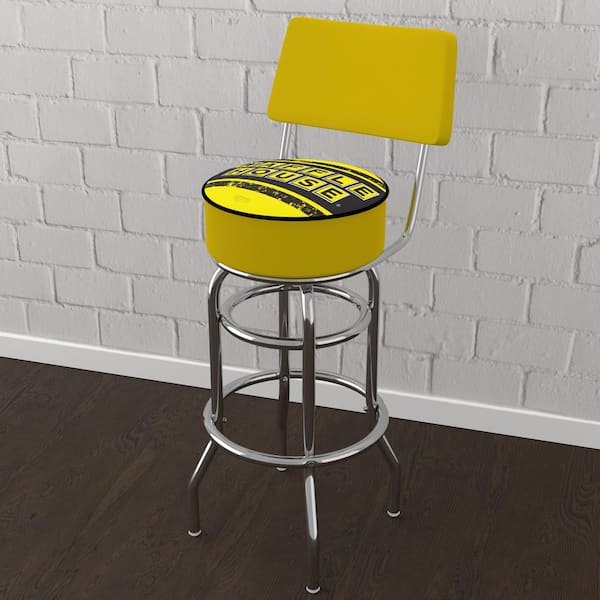 Unbranded Waffle House Vintage 31 in. Yellow Low Back Metal Bar Stool with Vinyl Seat