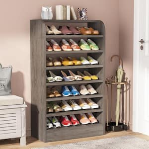 47 in. H 21-Pair Gray Wood Shoe Storage Cabinet, 7-Tier Shoe Rack