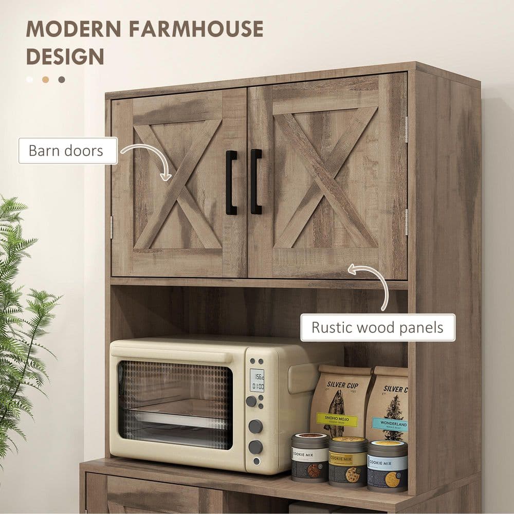 Rustic Driftwood Particle Board Kitchen Pantry Cabinet with Barn Doors