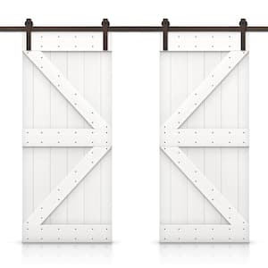 K 40 in. x 84 in. Pure White Stained DIY Solid Pine Wood Interior Double Sliding Barn Door with Hardware Kit