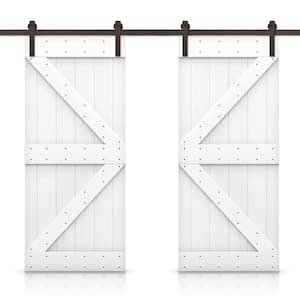 K 64 in. x 84 in. Pure White Stained DIY Solid Pine Wood Interior Double Sliding Barn Door with Hardware Kit