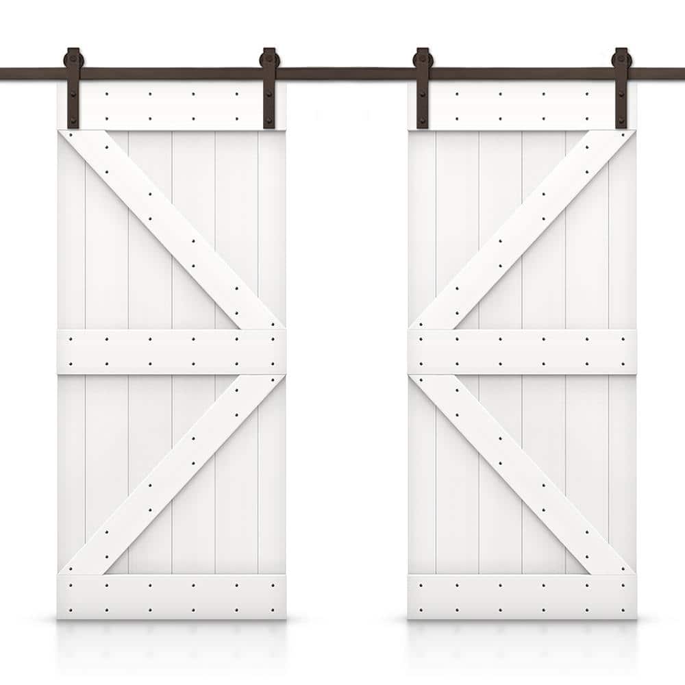 K 80 in. x 84 in. Pure White Stained DIY Solid Pine Wood Interior Double Sliding Barn Door with Hardware Kit price history on PriceWatchPro
