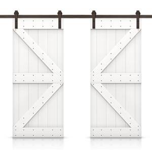K 84 in. x 84 in. Pure White Stained DIY Solid Pine Wood Interior Double Sliding Barn Door with Hardware Kit