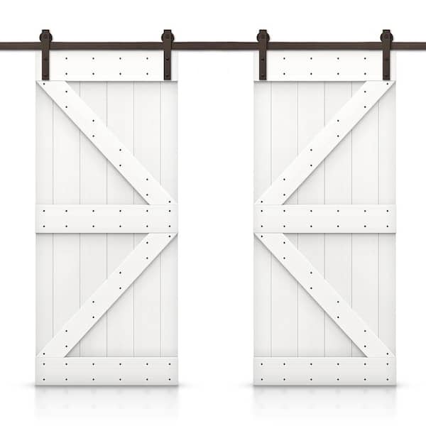CALHOME K 92 in. x 84 in. Pure White Stained DIY Solid Pine Wood Interior Double Sliding Barn Door with Hardware Kit