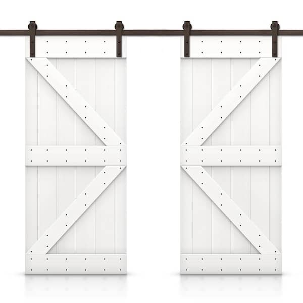 CALHOME K 96 in. x 84 in. Pure White Stained DIY Solid Pine Wood Interior Double Sliding Barn Door with Hardware Kit