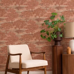 Forest Toile Ember Red Removable Peel and Stick Vinyl Wallpaper, 28 sq. ft.