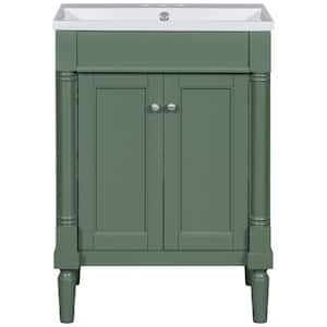 24.00 in. W x 18 in. D x 34.00 in. H Freestanding Bath Vanity in Green with White Ceramic Top