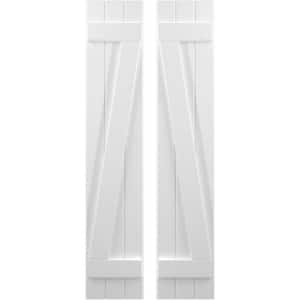 10-1/2 in. W x 46 in. H Americraft 3 Board Exterior Real Wood Joined Board and Batten Shutters with Z-Bar White