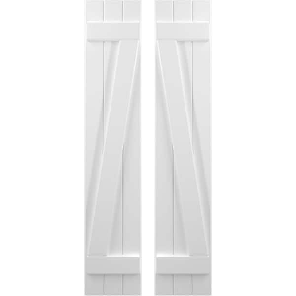 10-1/2 in. W x 46 in. H Americraft 3 Board Exterior Real Wood Joined Board and Batten Shutters with Z-Bar White
