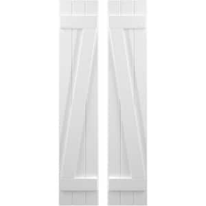 10-1/2 in. W x 49 in. H Americraft 3-Board Exterior Real Wood Joined Board and Batten Shutters with Z-Bar in White