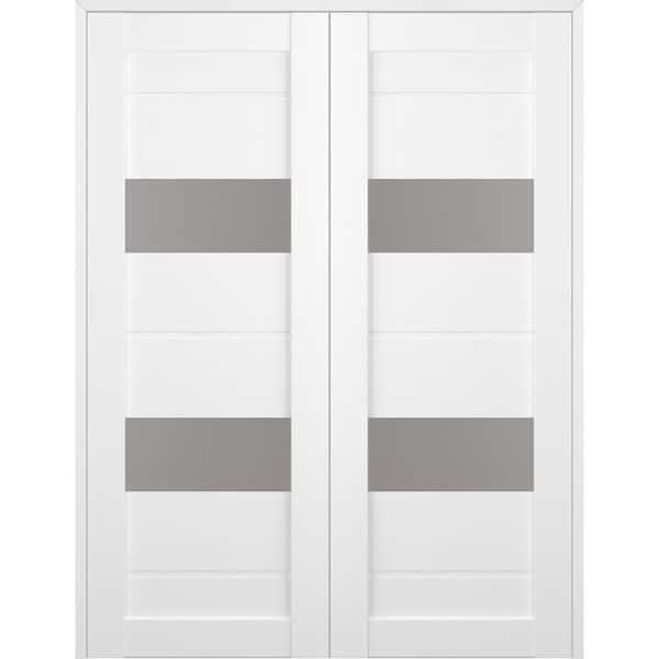 Belldinni Vita 36 in. x 80 in. Both Active 2-Lite Frosted Glass Bianco Noble Finished Wood Composite Double Prehung French Door