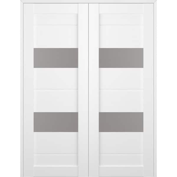 Belldinni Vita 56 in. x 80 in. Both Active 2-Lite Frosted Glass Bianco Noble Finished Wood Composite Double Prehung French Door