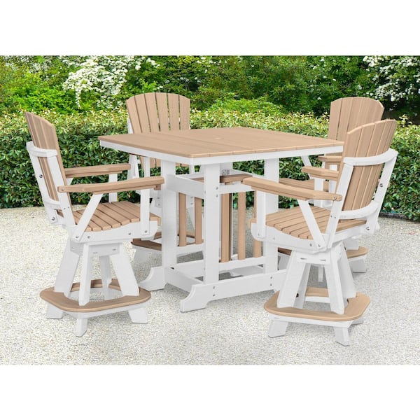 Adirondack Series White 5-Piece High Density Poly Ethylene Plastic Square Counter Height Outdoor Dining Set