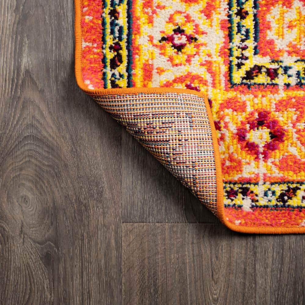 Brooklyn Orange and Blue Synthetic Medallion 8' x 10' Area Rug