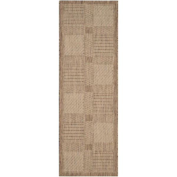 SAFAVIEH Courtyard Brown/Natural 2 ft. x 7 ft. Border Indoor/Outdoor Patio  Runner Rug