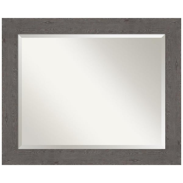 Amanti Art Rustic Plank Grey 33.5 in. H x 27.5 in. W Framed Wall Mirror