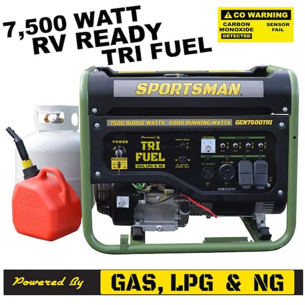 7500-Watt Tri-Fuel CO Warning Shut-off with Electric Start Runs on Natural Gas, Propane or Gasoline Portable Generator