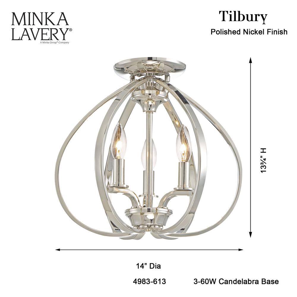 Polished Nickel 3-Light Semi Flush Mount Ceiling Fixture