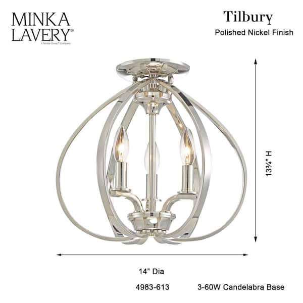 Minka Lavery Tilbury 3 Light Semi Flush Mount, Polished Nickel