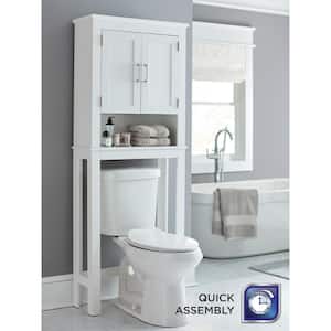 Shaker 26.7 in. W x 68 in. H x 10.1 in. D White Over The Toilet Storage with Adjustable Shelves & Doors