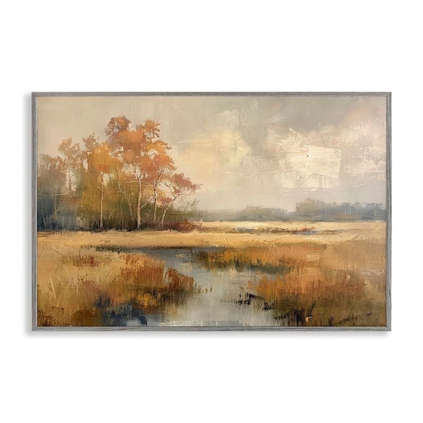 Stupell Industries Autumn Stream Landscape by LSR Design Studio Gray Framed Nature Giclee Art Print 20 in. x 30 in.