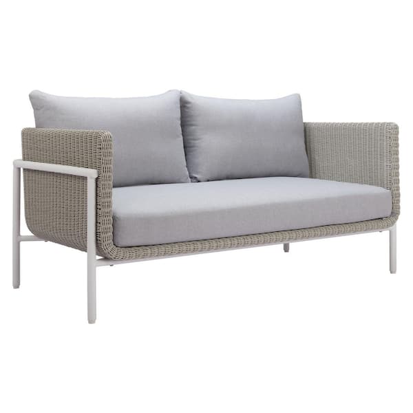 ZUO Frais Gray Aluminum Outdoor Loveseat with Gray Olefin Cushions