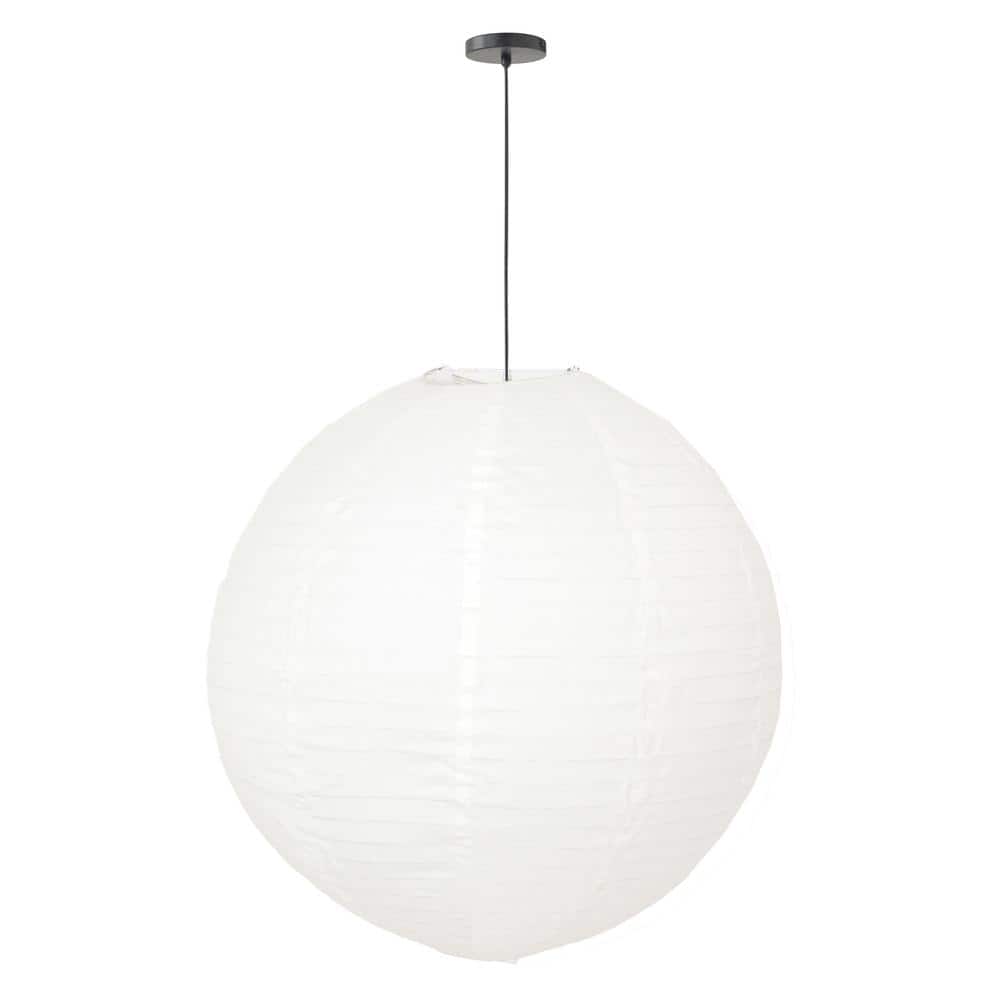 Orb 24 in. 60-Watt 1-Light White Hanging Lantern Pendant-Light with Round Fabric Shade and Black Hardwire price history on PriceWatchPro