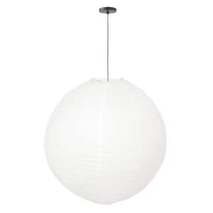 Orb 60-Watt 1-Light White Hanging Lantern Pendant-Light with Round Fabric Shade and Black Hardwire