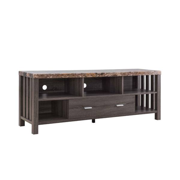 HomeRoots Gray TV Stand Fits TV's up to 60 in. with Drawers and Shelves