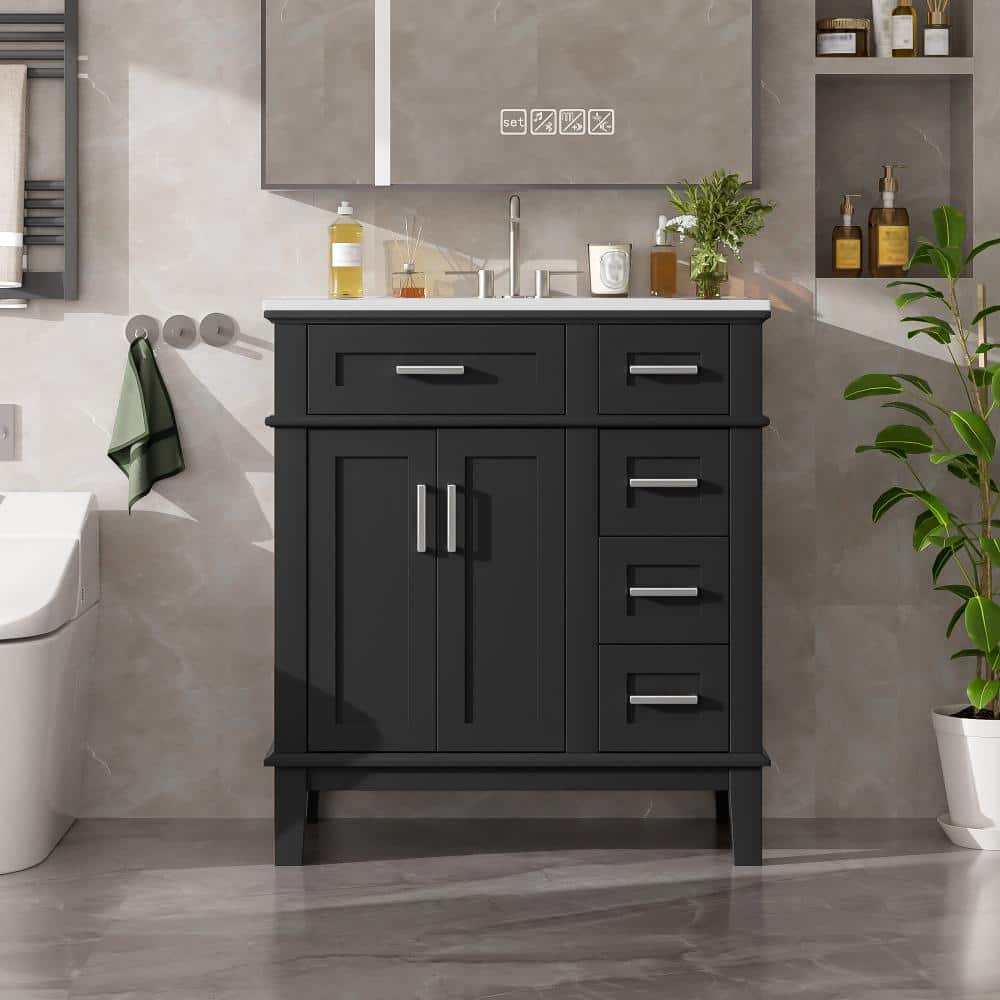 30 in. W Black Freestanding Bathroom Vanity with Ceramic Sink, Deep Drawer and Soft-Close Doors price history on PriceWatchPro
