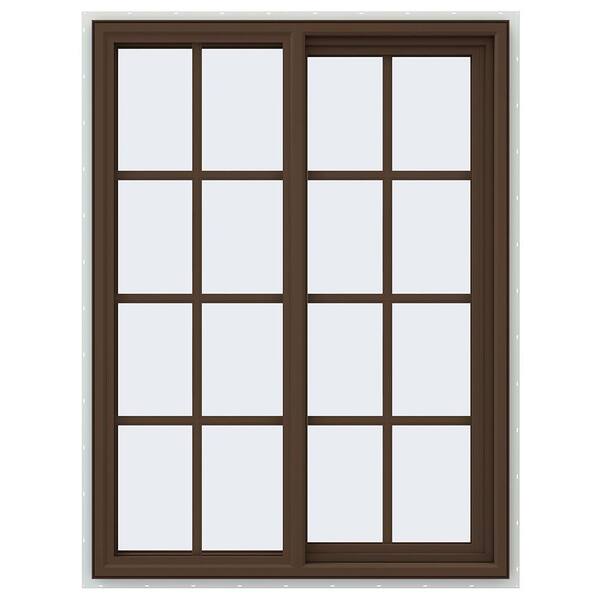 JELD-WEN 35.5 in. x 47.5 in. V-4500 Series Brown Painted Vinyl Right-Handed Sliding Window with Colonial Grids/Grilles