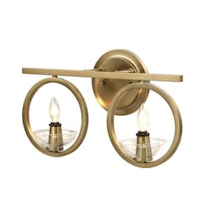 16 in. 2-Light Warm Brass Vanity Light with Clear Glass Shade